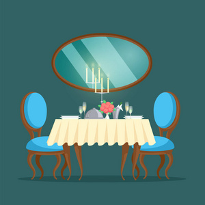 餐厅豪华室内装饰与镜子和蜡烛