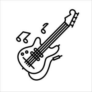 长笛吉他乐器的向量例证概念。黑色在白色背景