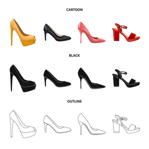 鞋类和妇女标志的矢量设计。一套鞋类和脚向量的股票图标