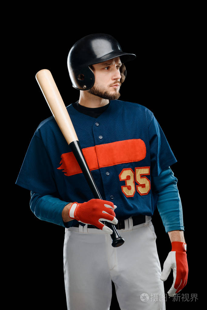 黑色的帅气棒球击球手