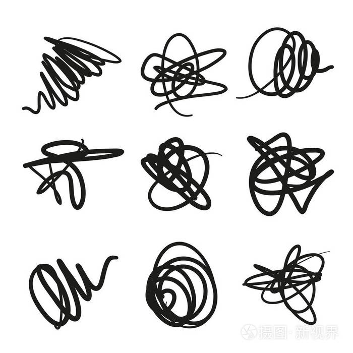 一套在钢笔中手绘的涂鸦污渍, 矢量徽标设计元素