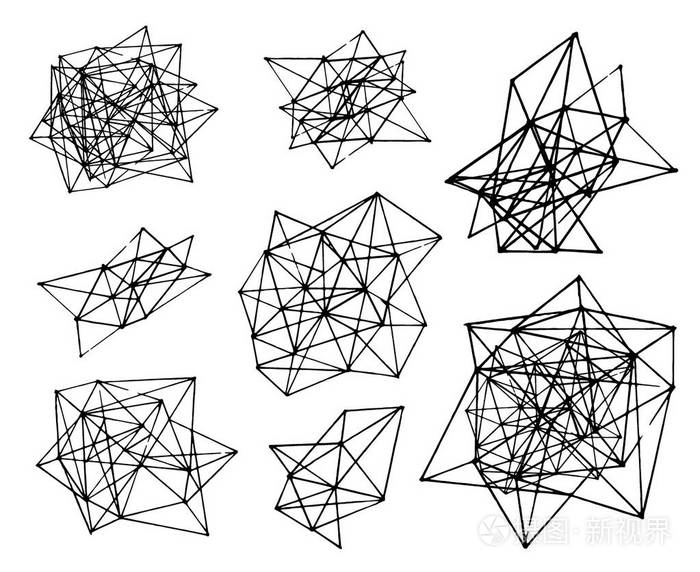 在白色背景的抽象多边形几何形状例证的向量手绘的剪影