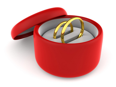 结婚戒指在红色圆形礼品盒