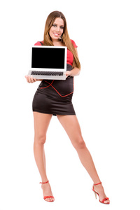 有吸引力的女人控股笔记本电脑