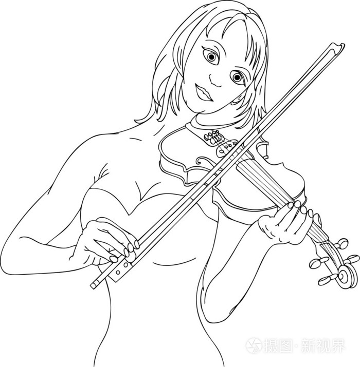 女人演奏小提琴插画-正版商用图片195o3a-摄图新视界