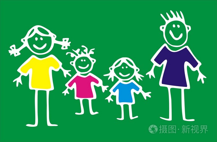 幸福的家庭在绿色背景上