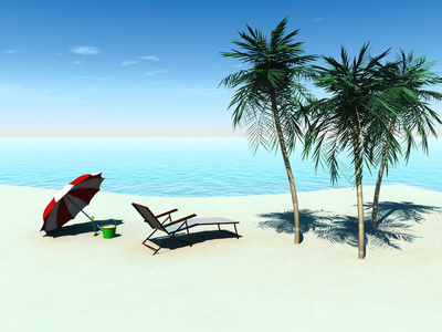 热带海滩上的躺椅