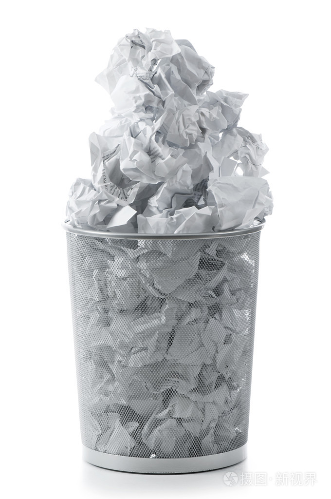 垃圾桶用纸浪费孤立上白
