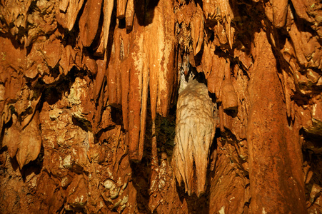 朝腰钟乳石和石笋在洞穴 beredine，克罗地亚