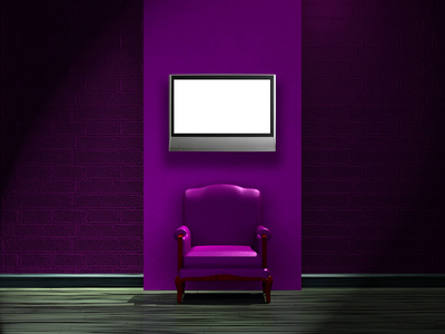 独自紫色椅子带液晶电视墙上
