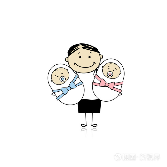 幸福母亲与新生双胞胎