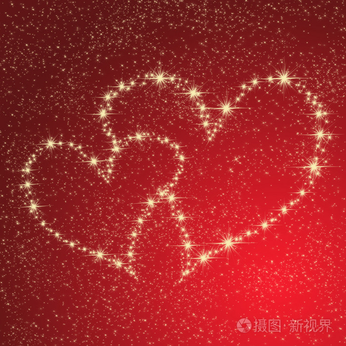 红色背景上的金星星的心