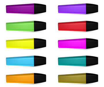不同颜色的十个荧光笔