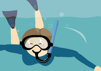 享受海底世界的浮潜面具的女孩图片