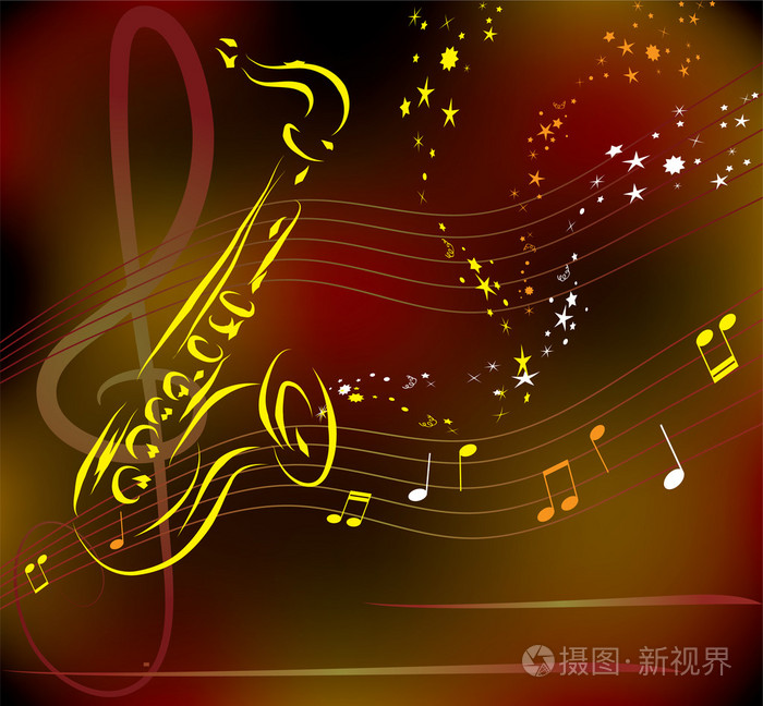 矢量抽象背景上的程式化的萨克斯