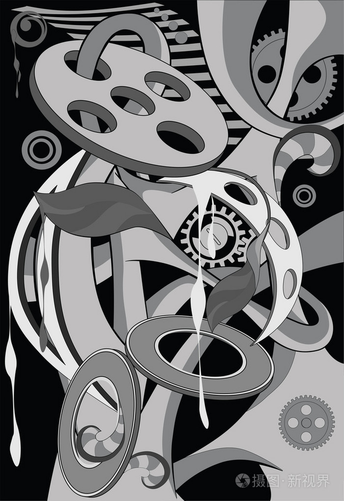 它是黑白色的抽象图案用齿轮插画-正版商用图片1983ti-摄图新视界