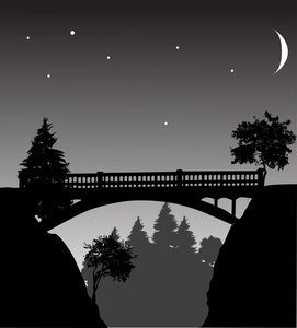 晚上桥绝壁之上图片