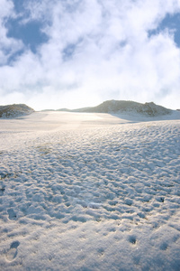 在湿滑的白色雪上足迹涵盖课程图片