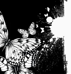 抽象背景与蝴蝶和油墨的污点。矢量插画