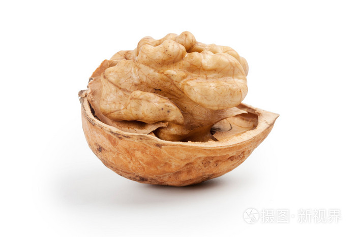 在一张白纸被隔绝的一个核桃