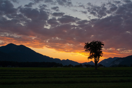 与云对阿尔卑斯山的日落美景