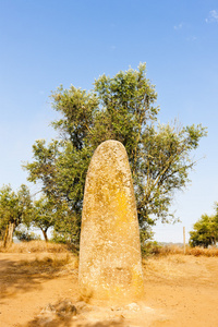 menhir在附近evora，alentejo，葡萄牙阿尔门德雷斯