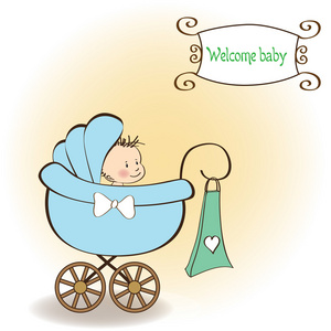 男孩公告卡与婴儿和婴儿车