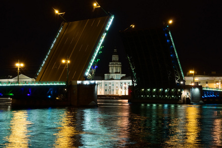 宫桥上河涅瓦河夜。圣彼得堡。俄罗斯