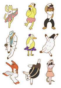 卡通动物的舞蹈图标