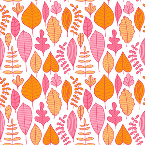 无缝模式与叶，秋天树叶背景