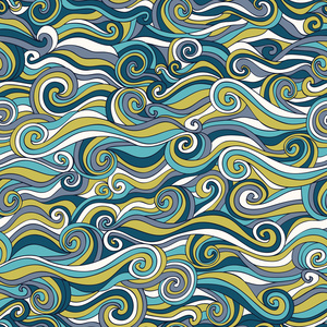 炫彩无缝抽象手绘花纹，海浪背景