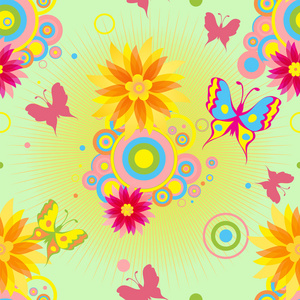 无缝模式与花和蝴蝶
