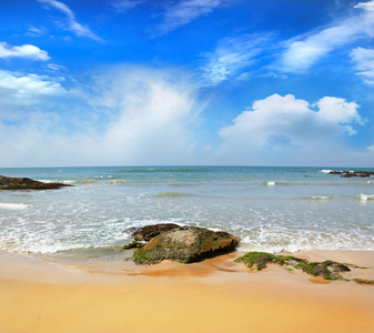 海洋海岸波浪中的石头