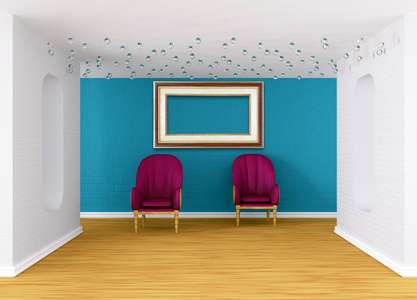画廊的大厅与紫色扶手椅