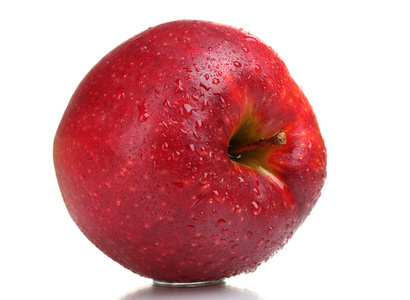 多汁红苹果与滴在白色隔离