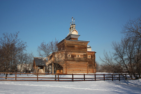 俄罗斯，莫斯科。木制教会在庄园 kolomenskoe