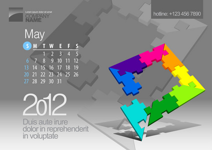 2012 年日历。与谜题向量元素矢量图