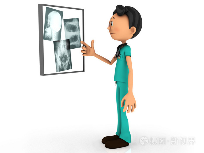卡通医生检查x光片