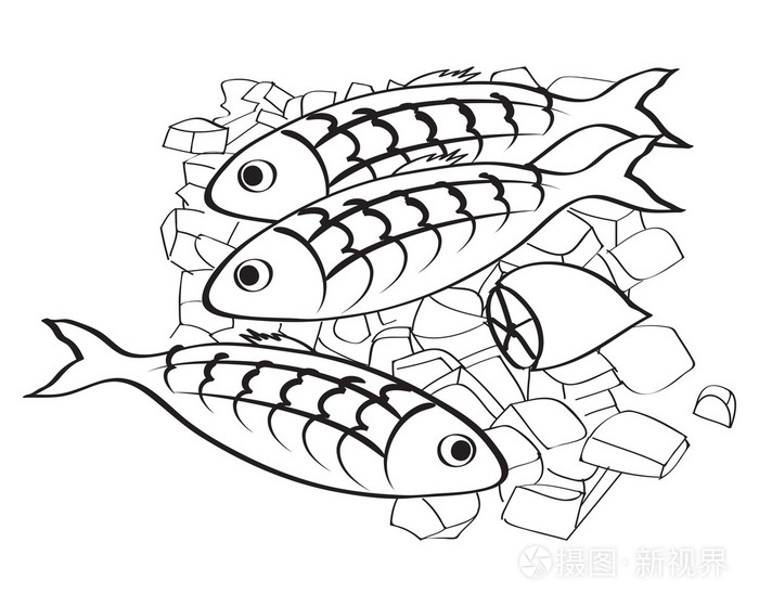 矢量新鲜的鱼和柠檬冰上插画-正版商用图片19byk8-摄图新视界