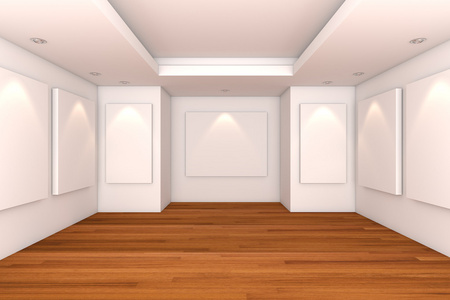 画廊室内空房间，木地板
