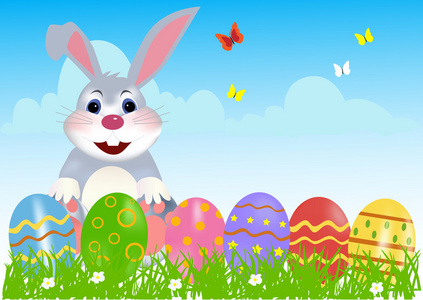 快乐复活节兔子与鸡蛋