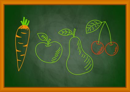 黑板上画的蔬菜和水果图片