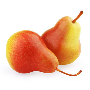 两个成熟的红色黄色梨水果