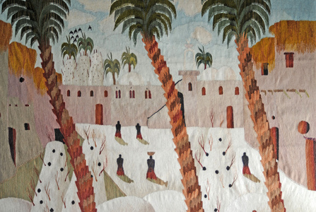 美丽的埃及地毯描绘乡村生活图片