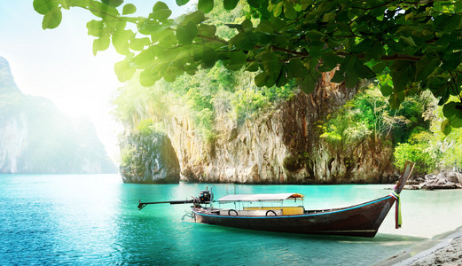 泰国在岛上长的小船