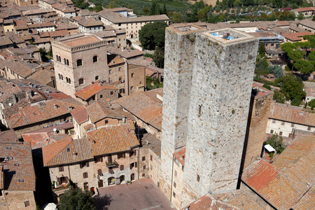托斯卡纳村圣季米尼亚诺视图从塔