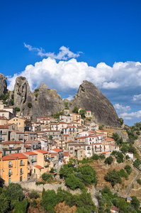 castelmezzano 的全景视图。巴西利卡塔。意大利