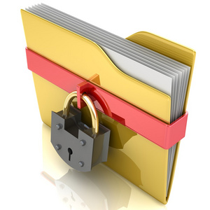 3d 黄色文件夹和锁。数据安全概念