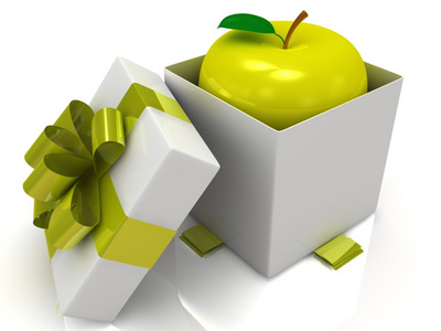 在白色背景与苹果公司的礼品盒。3d 插图