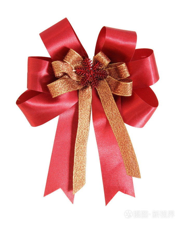 红色礼品丝带和剪切路径与白色背景上的蝴蝶结